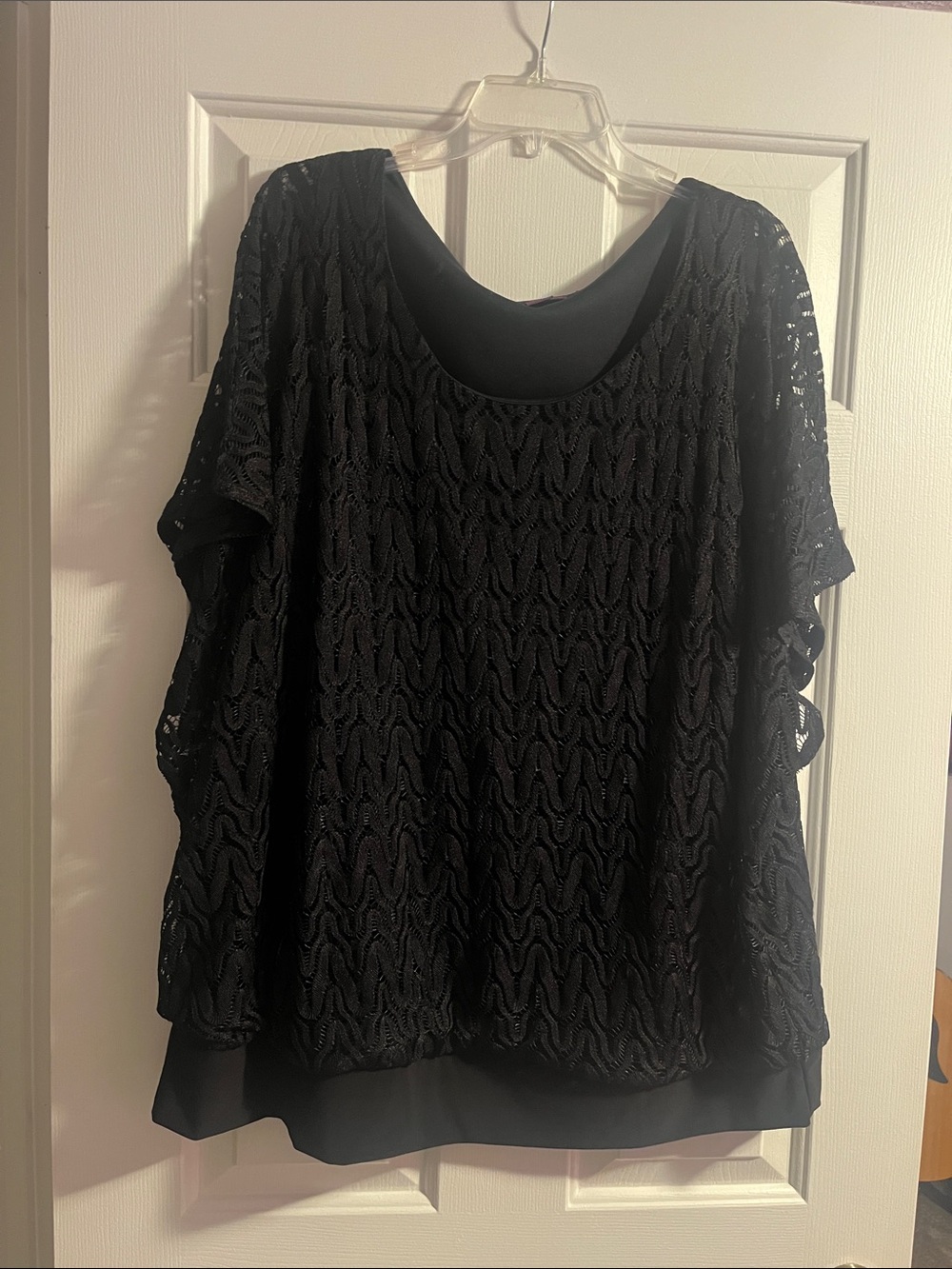Beverly Drive Black Lace Overlay Scoop Neck Blouse